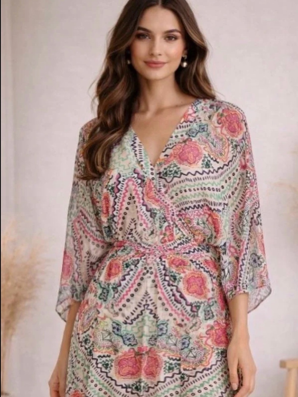 Anthropologie Maeve Paisley & Abstract Print Mini Dress Siya Kimono US4